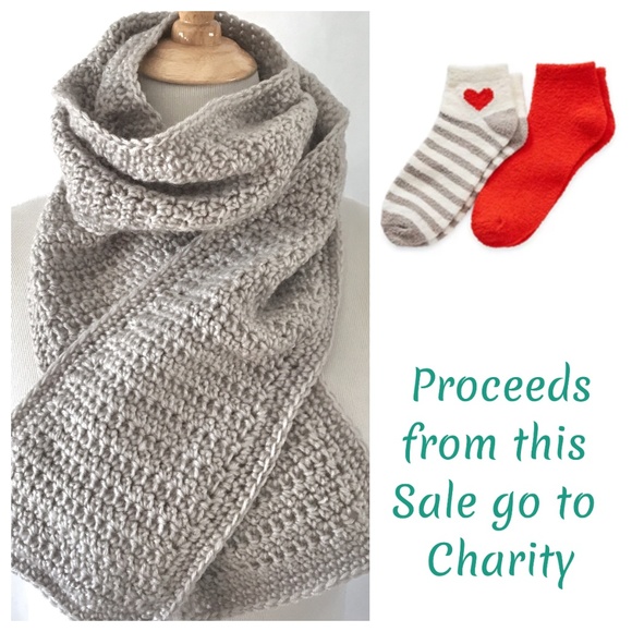 Hand Crafted Grey Crocheted Scarf & Cozy Socks - Proceeds go To Chairty - Picture 1 of 7